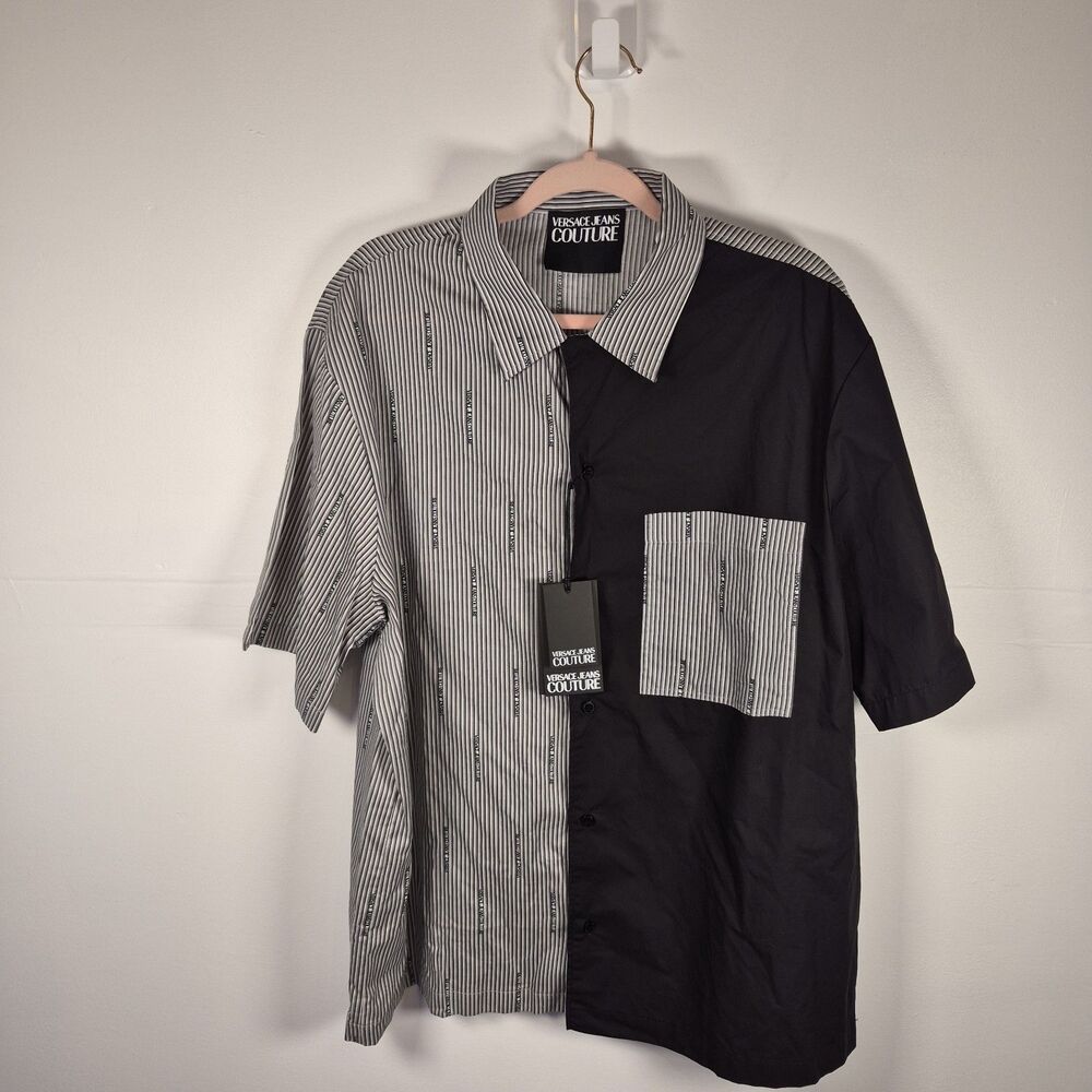 Versace Jeans Couture Mens Button Up Shirt Sz 54 (XL) Split Design Steel Paloma